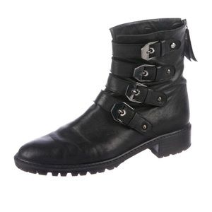 STUART WEITZMAN leather buckle ankle boots